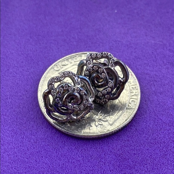 💛 Elegant Retired Pandora 925 Silver Shimmering Rose Earrings - Picture 5 of 5